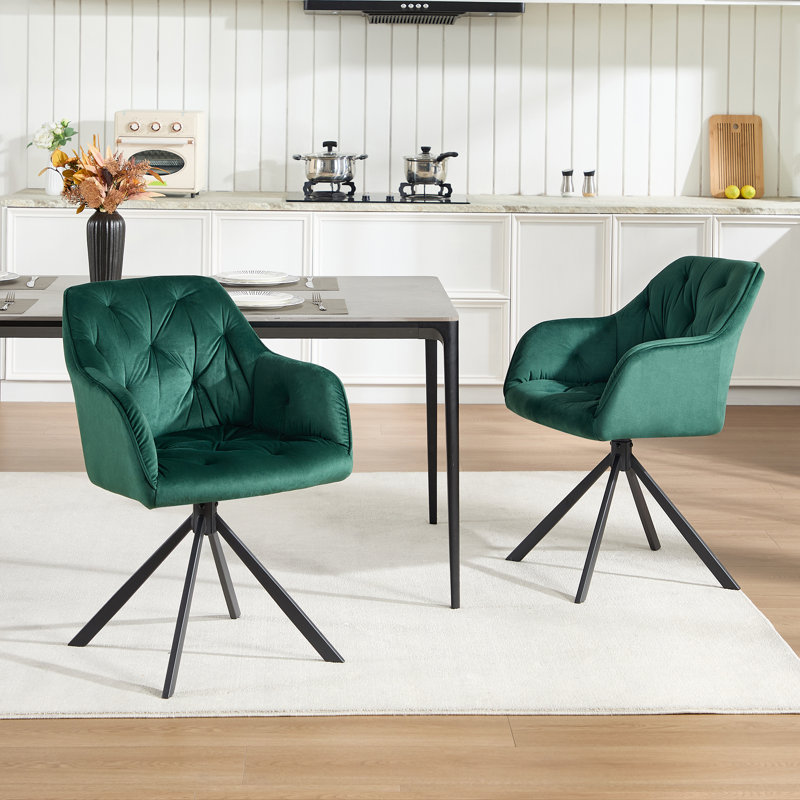 49.8cm H Velvet Upholstered Metal Armchair, Green