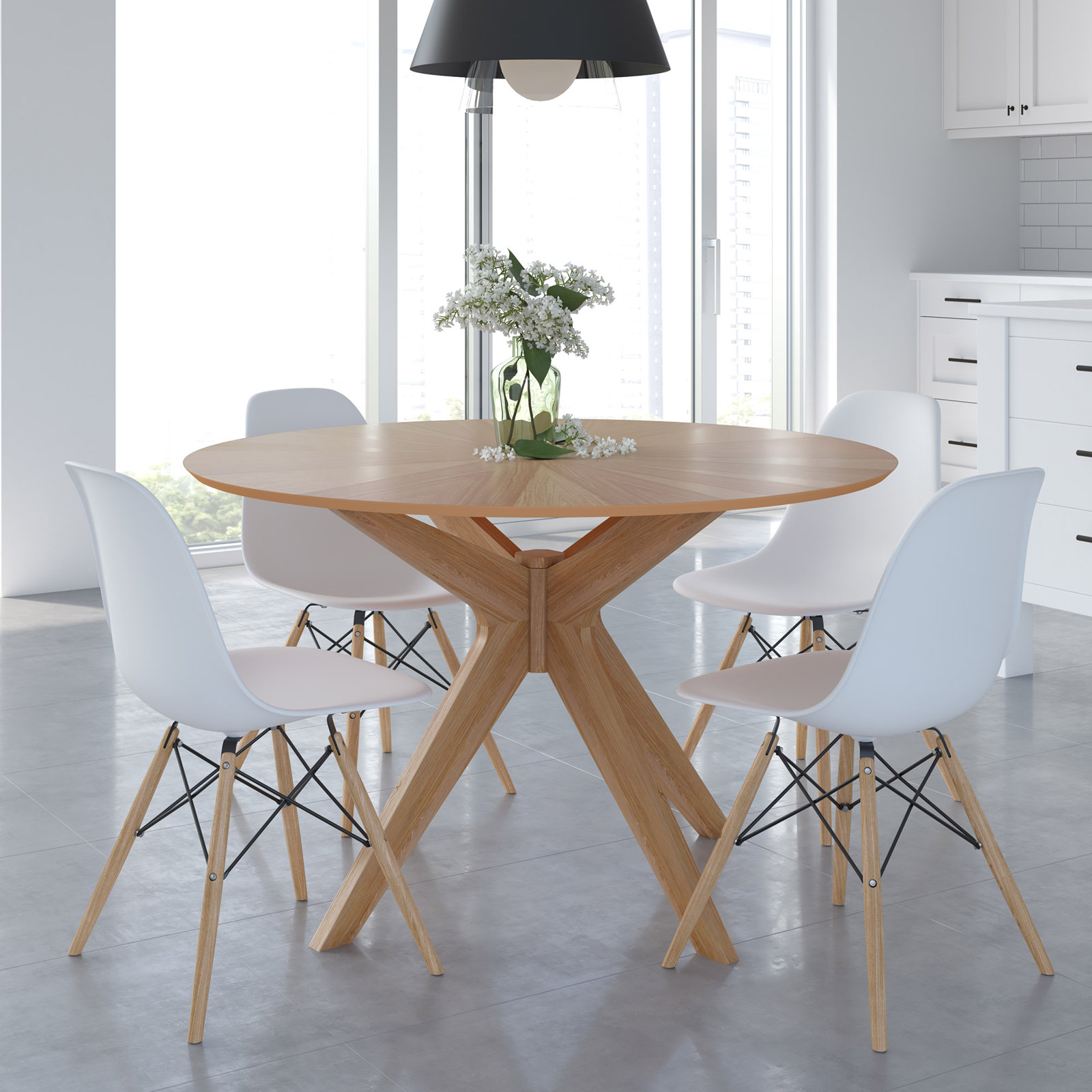 Jordan 4 - Person Dining Set, White, Natural, Natural