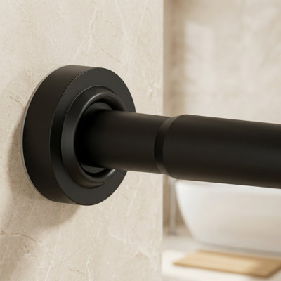 Tringle à rideaux noire en acier inoxydable avec tension, 34 à 66 pouces, antirouille à ressort réglable sans perçage pour la salle de bain ou la fenêtre