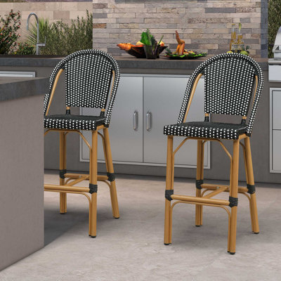 PURPLE LEAF Patio French Counter Stool Set of 2 Outdoor Backrest Barstools Aluminum Frame Woven Rattan