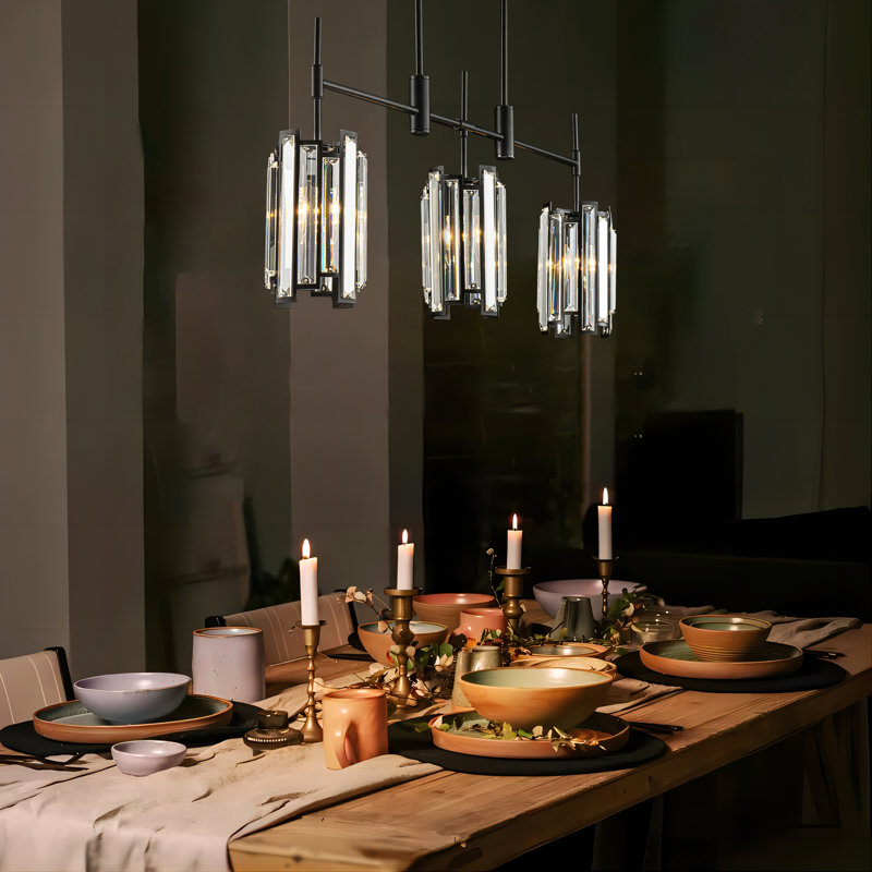 3 - Light Unique/Statement Pendant With Crystal Accents, Matte Black