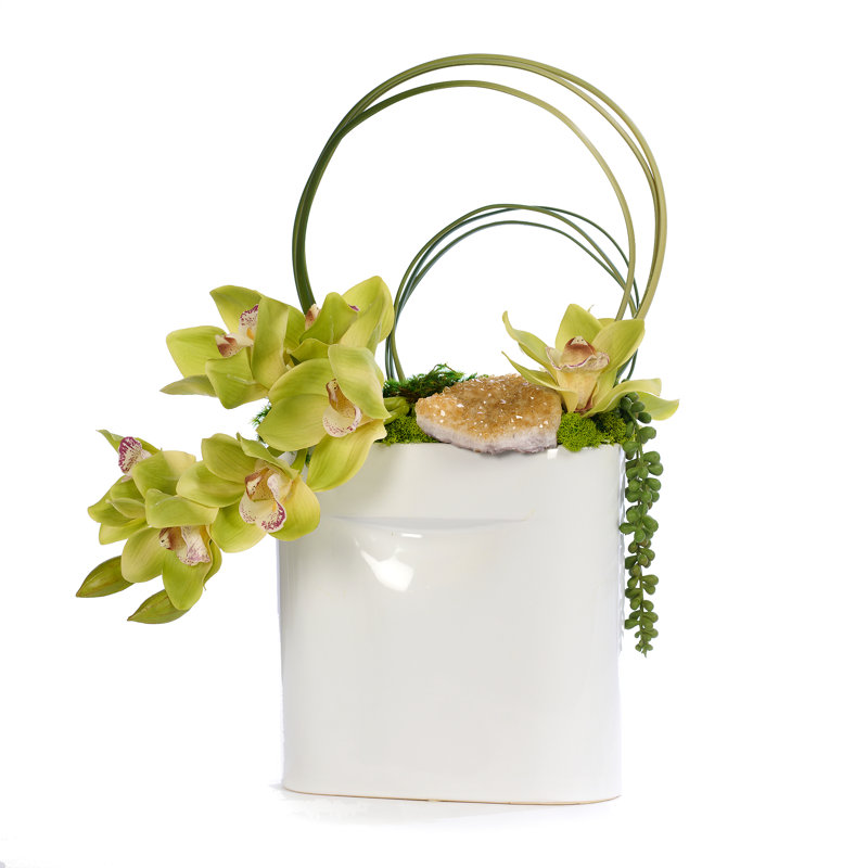 Orchid Floral Arrangement in Vase, Green