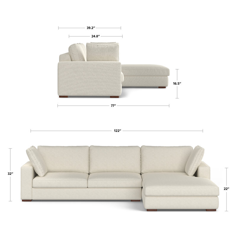 Tatum Large Deep Seater Right Sectional Sofa L-Shaped Performance Fabric Sofa in Contemporary Style, Cream