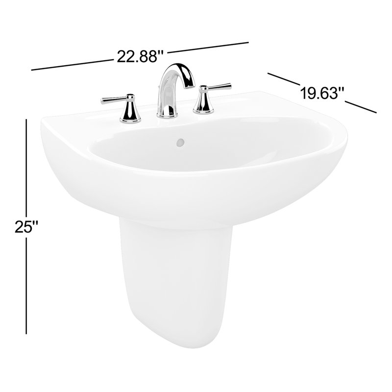 Supreme® Vitreous China U-Shaped Wall Mount Bathroom Sink with Overflow, Cotton, 8" Centers