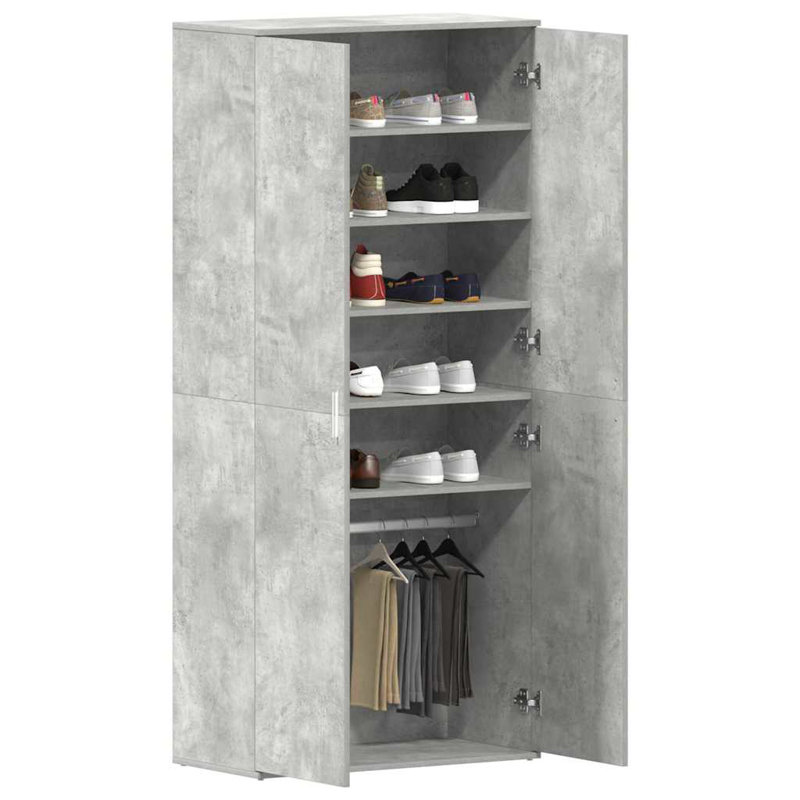 Shoe Cabinet With Door 80 X 39 X 180 Cm Engineered Wood, Light Grey