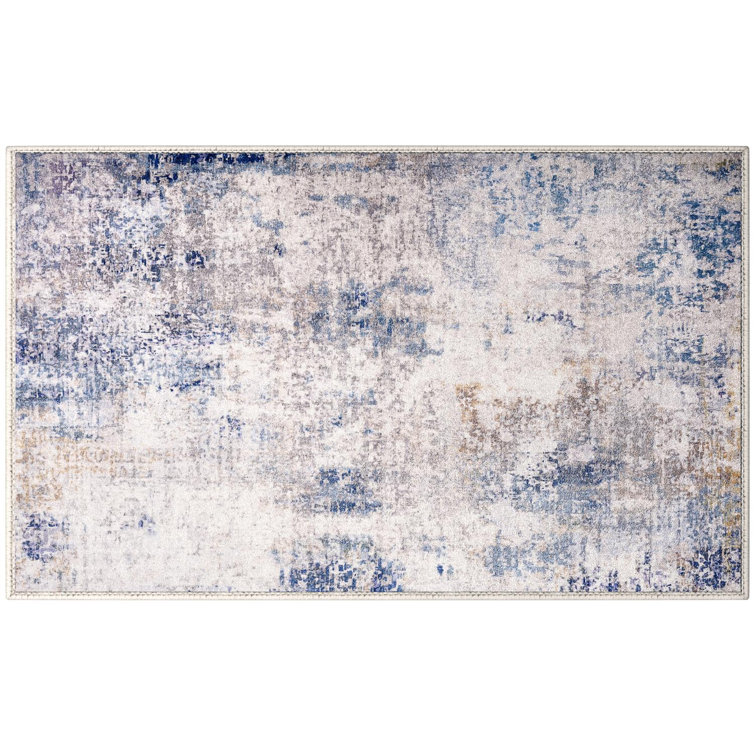 Sorbus Area Rug, Machine Washable, Non-Slip, Low Pile Indoor Carpet with Rubber Backing - Blue (Drift)