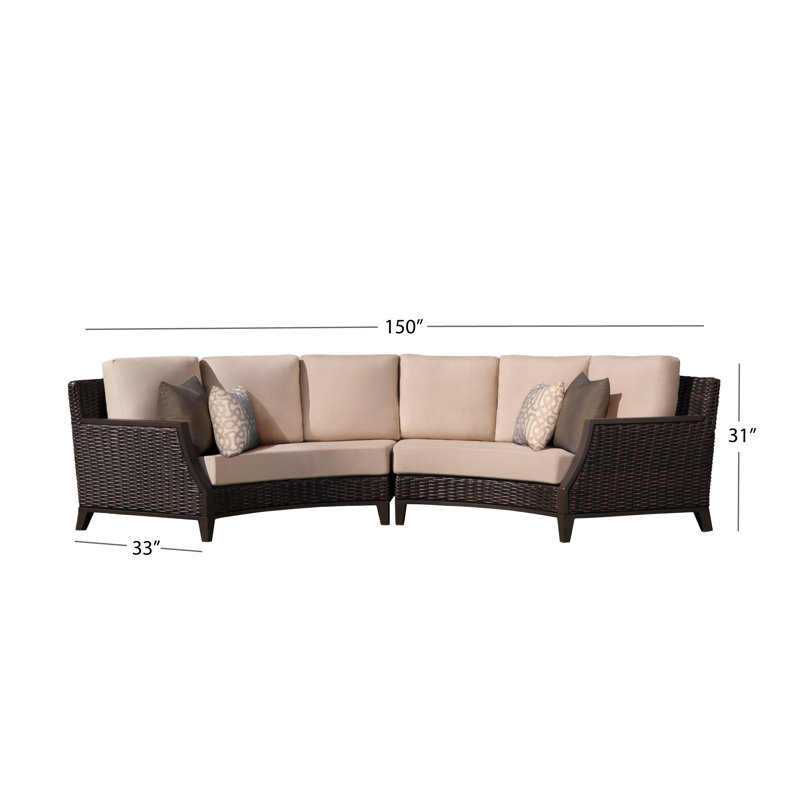 Casssara 2 Piece Curved Wicker Sectional, Beige Sunbrella®, Brown