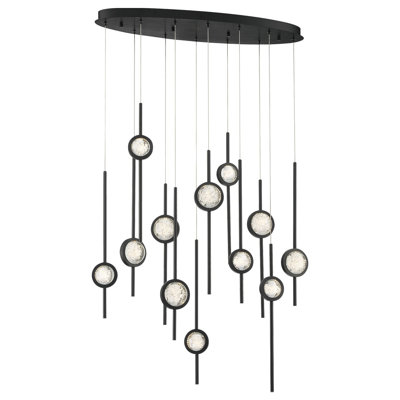 12lt LED Chnadelier, Anodized Aluminum + Clear Seeded Ball,Big & Small Ball Half In Half