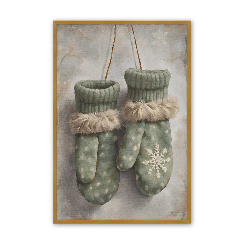 «Winter Mittens» par Jo Moulton, reproduction d'art sur toile, H 17,5 po x l 13,5 po, Doré