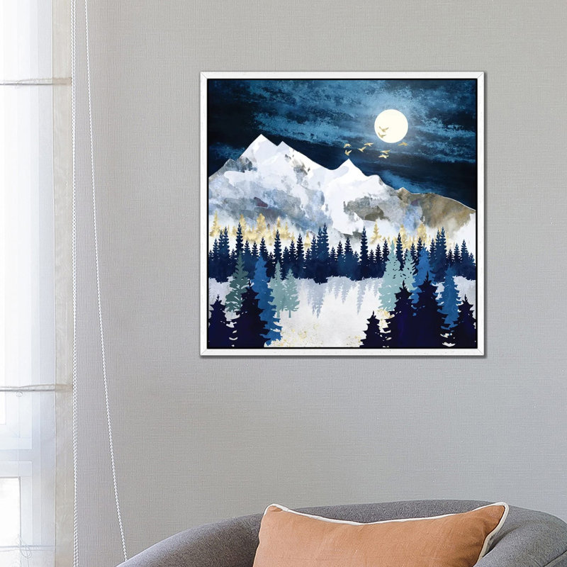 Moonlit Snow - Print on Canvas, White Framed, 66.04 cm H x 66.04 cm W