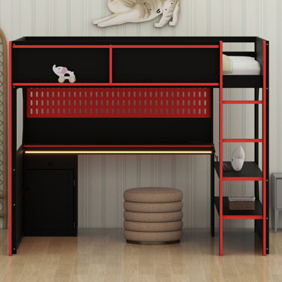 Lit de jeu multifonctionnel avec conception surélevée, bureau, lumières et centrale électrique