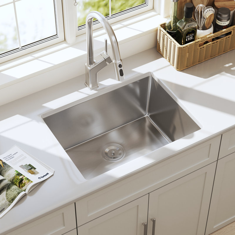 Blenzia 23 Inch Undermount Kitchen Sink 304 Stainless Steel Handmade Single Bowl Sinks With Strainer 23" X 18" X 9"
