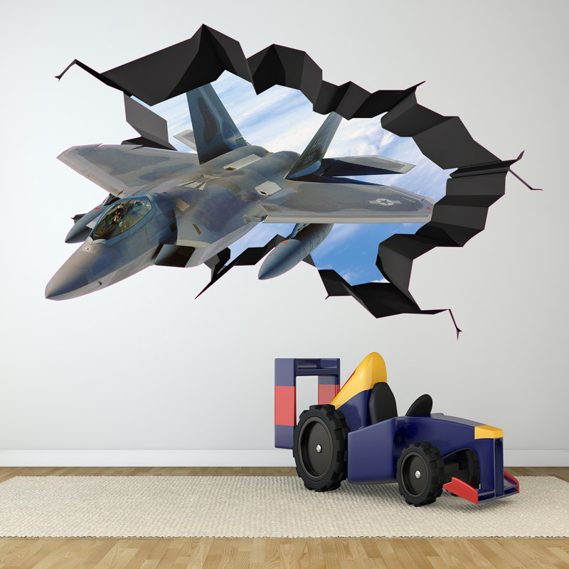 Adhésif décoratif combat aérien, autocollants d'art mural, affiche murale, chambre à coucher, avion de chasse 3D (petit 28 po x 17)