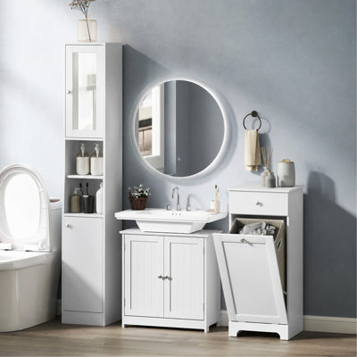 23.5" Pedestal Sink Storage Cabinet, Freestanding Bathroom Under Sink Cabinet with U-Shape Cut-Out and Adjustable Shelf, Black