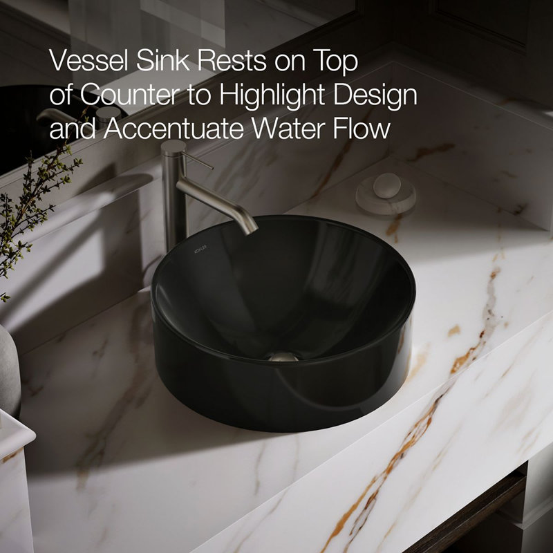Vox® Vitreous China Circular Vessel Bathroom Sink with Overflow, Black Black