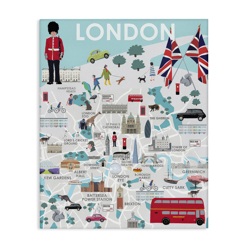 Art mural sur toile London Landmark Map par Betty Boynes, H 40 po x l 30 po