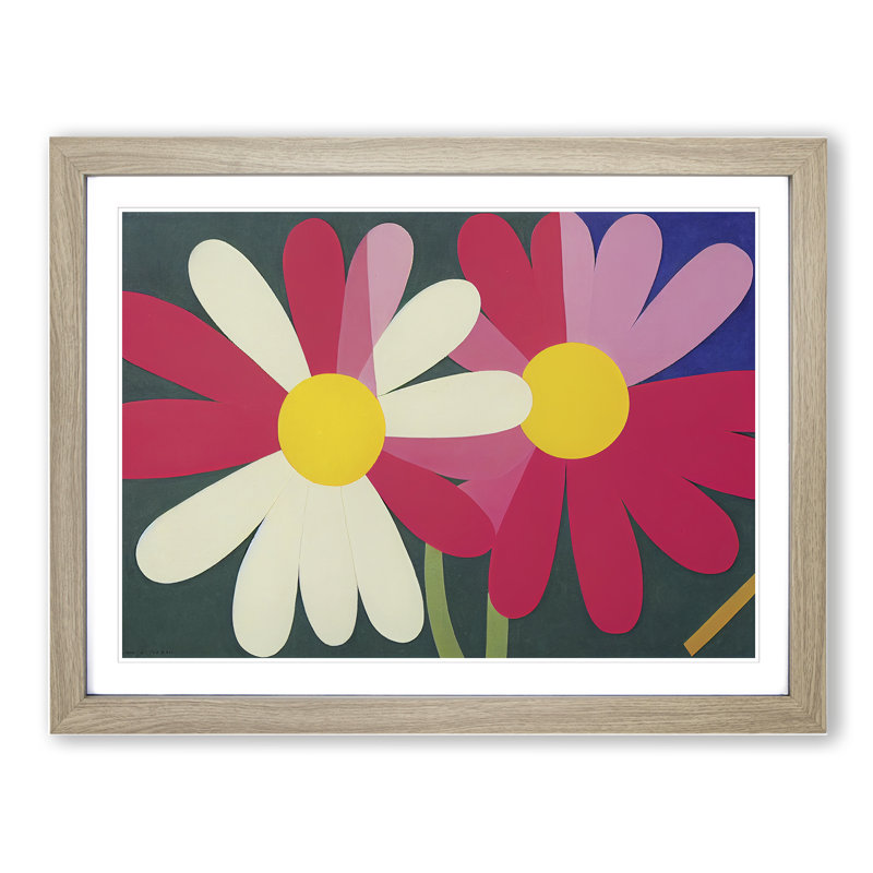 Abstract Daisy Flowers - Framed Print, 46cm H x 64cm W x 2cm D, Oak