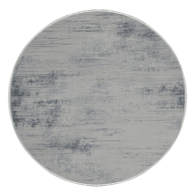 Machine Washable Abstract Green Area Rug, Round 3'