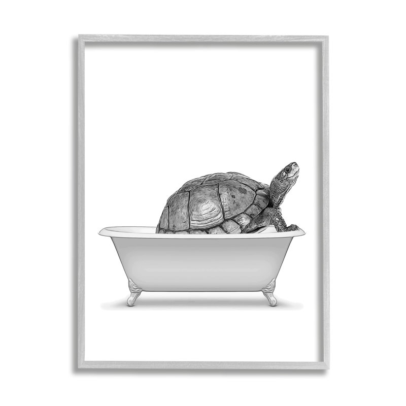 Gray Framed Tortoise Bathing in Tub Canvas Art Print, 11 x 14