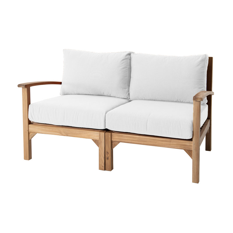 Huntington 60'' Wide Teak Loveseat with Cushions, White Sunbrella®