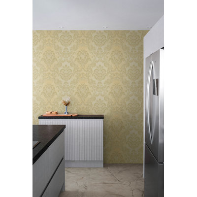  Papier peint à motif damassé brun clair et pêche