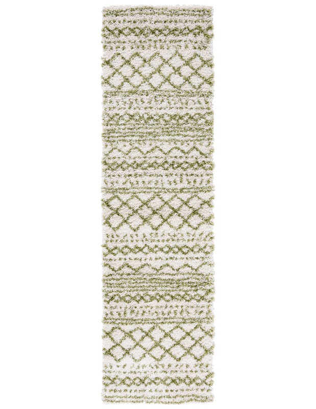 Develin Performance Chevron Rug, Runner 2'3" x 8', Ivory/Green