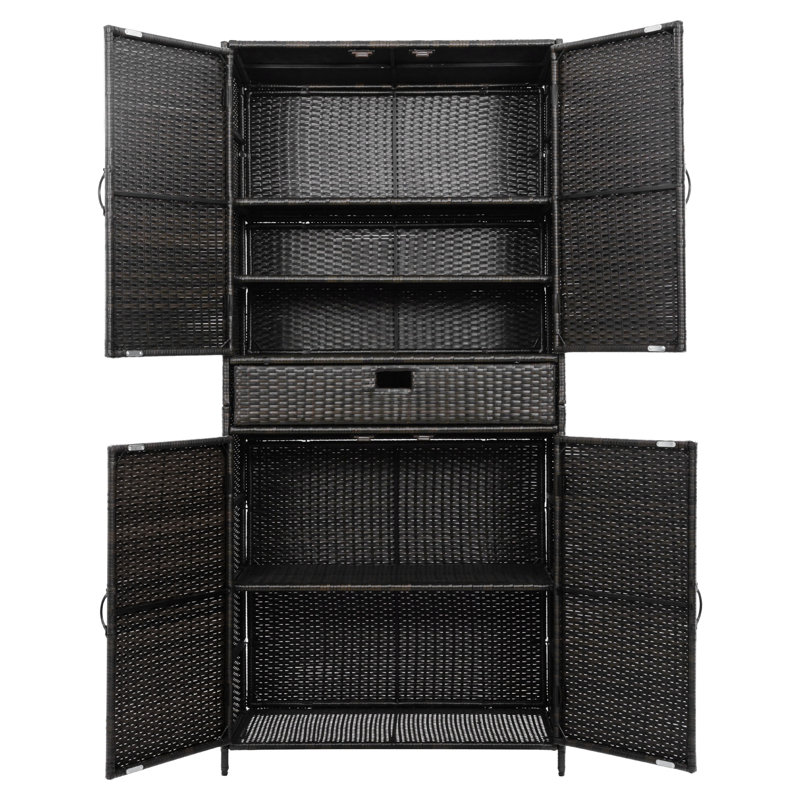 Armoire de rangement d'extérieur en osier de 76,4 po de hauteur avec tiroirs et tablettes réglables, Noir