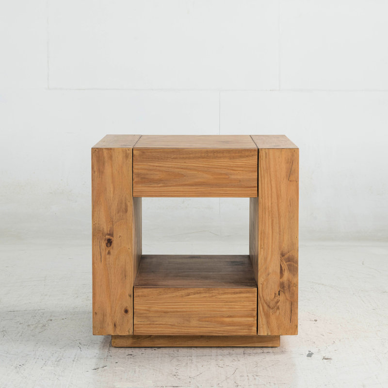 End Table With Oak Finish And Functional Storage Drawers Rectangular - Practical Stylish Thickened Top, Wheels Features
