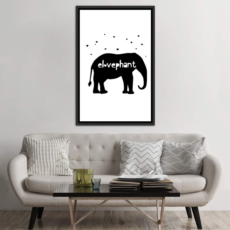 Éléphant, art sur toile, H 60 po x l 40po x P 1,5 po, Toile avec cadre noir