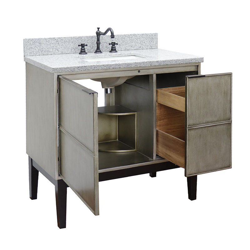 37'' Single Bathroom Vanity with Stone Top, Gray Granite