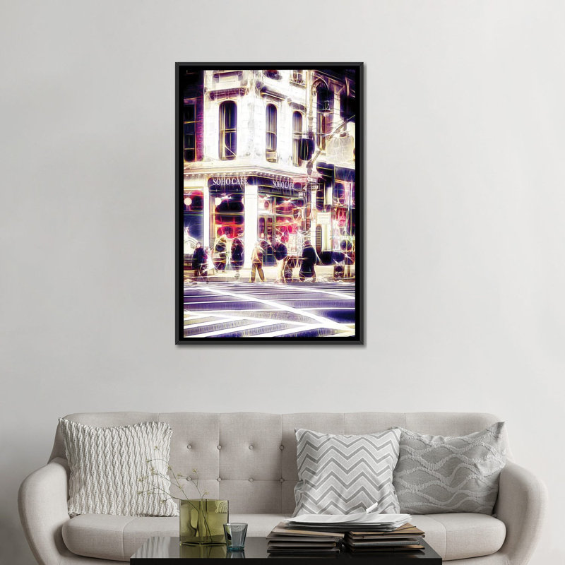«Soho Café», impression sur toile, H 48 po x l 32 po x P 1,5 po, Toile avec cadre noir, Pas de tapis