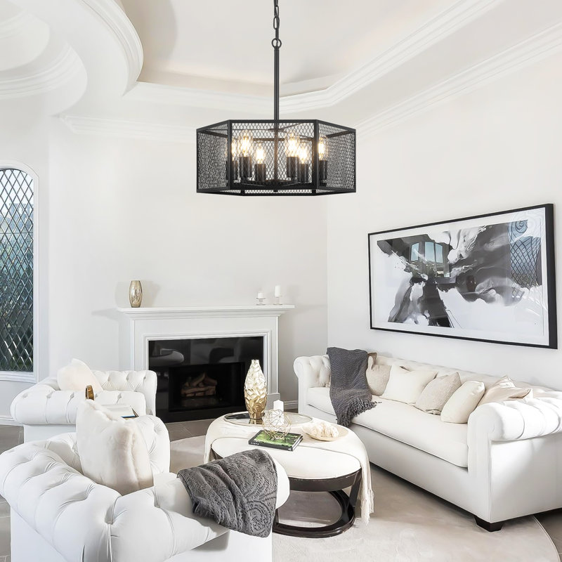  Mahlum 19.7'' W Modern 6-Light Dimmable Metal Drum Chandelier For Living Room Kitchen Entryway Hallway Foyer