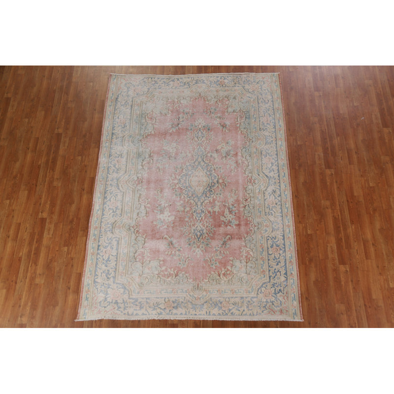 Tapis persan Kerman en laine rétro noué à la main 7 x 9