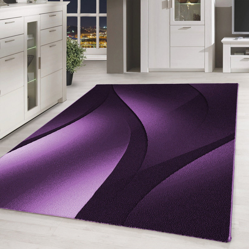 Tapis abstrait en polypropylène tissé à la machine en lilas, Rectangle 6 pi 7 po x 9 pi 6 po