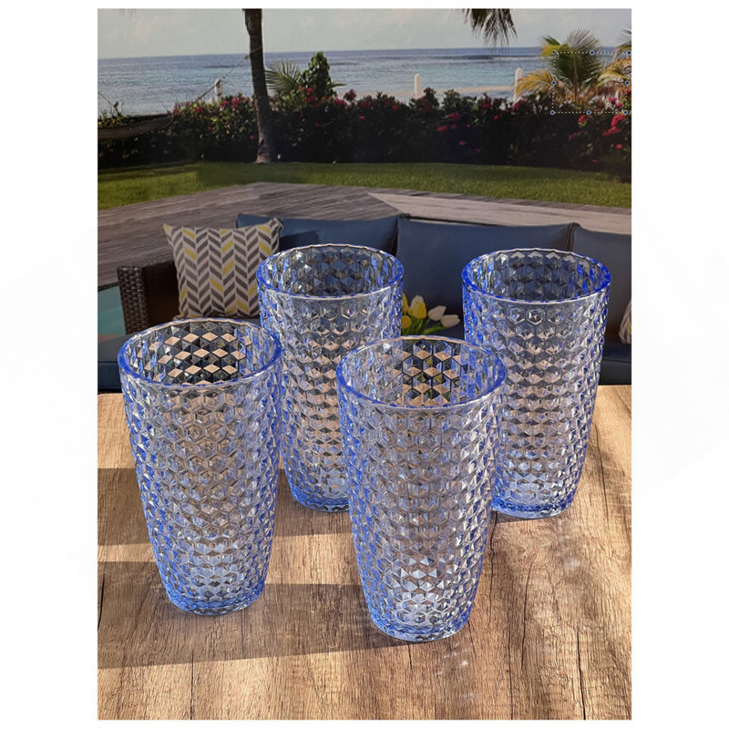 Ensemble de 4 verres à boire en diamant (19 oz), verres à boire en plastique, verres à cocktail sans BPA, ensemble de verres, verres à eau