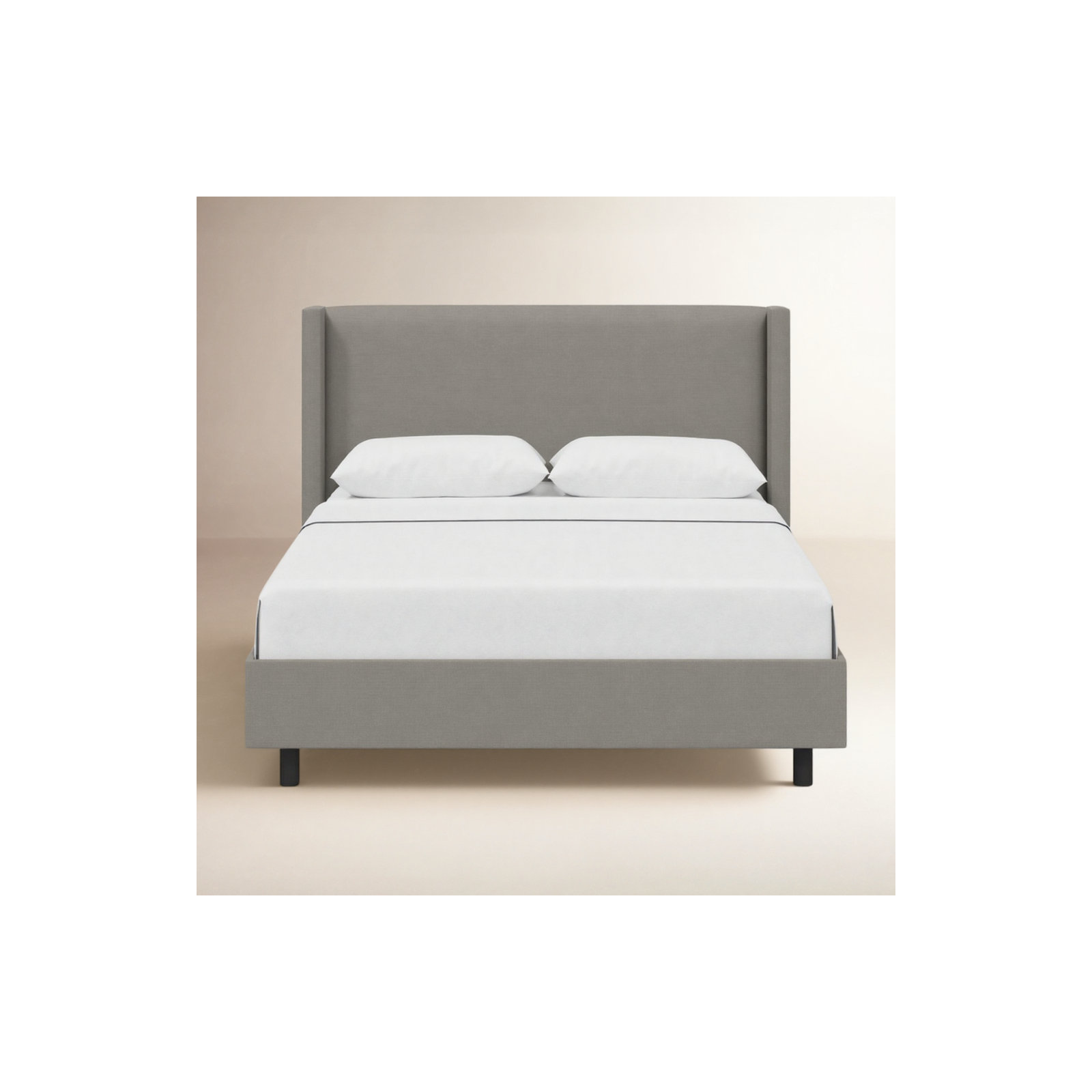 Hanson Upholstered Wingback Platform Bed, King, Classic Grey Linen