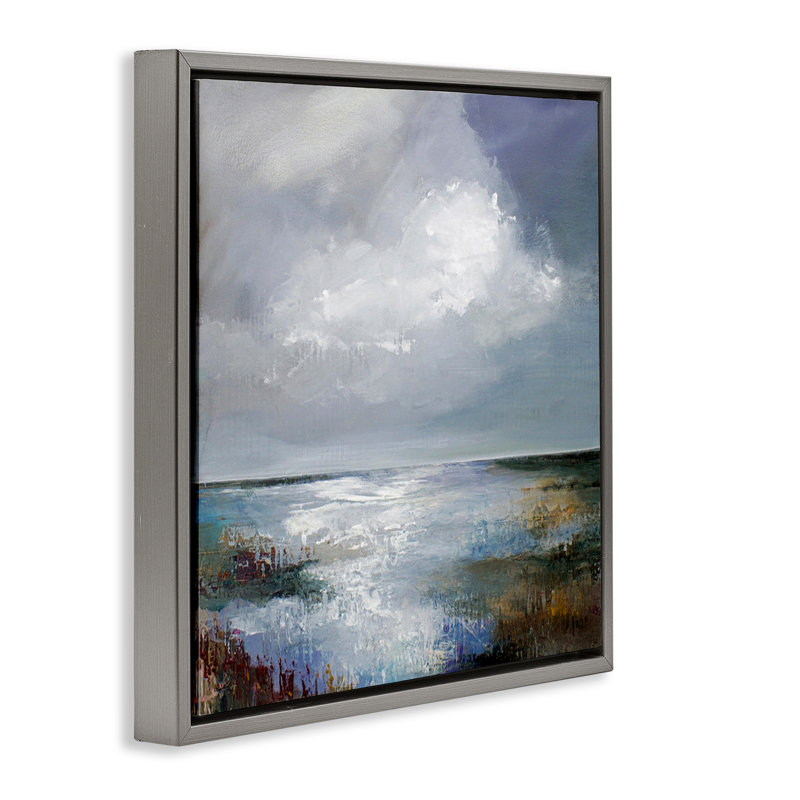 "Sun Reflection Ocean Surface", art mural encadré par Karen Hale, H 25 po x l 25 po, Cadre flottant gris lustré