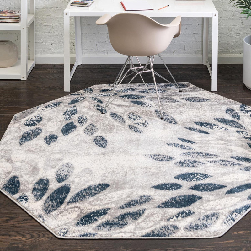 Aamia Abstract Area Rug, Octagon 8' x 8', Gray