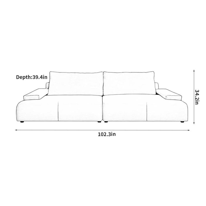 Canapé simple gris, H 34,2 po x l 102,3 po x P 39,4 po