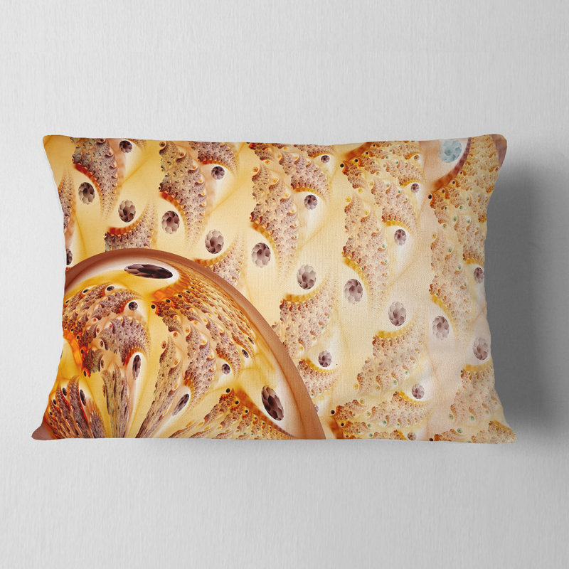 Vibrant Fractal Flower Pattern - Abstract Printed Throw Pillow, Beige/Brown