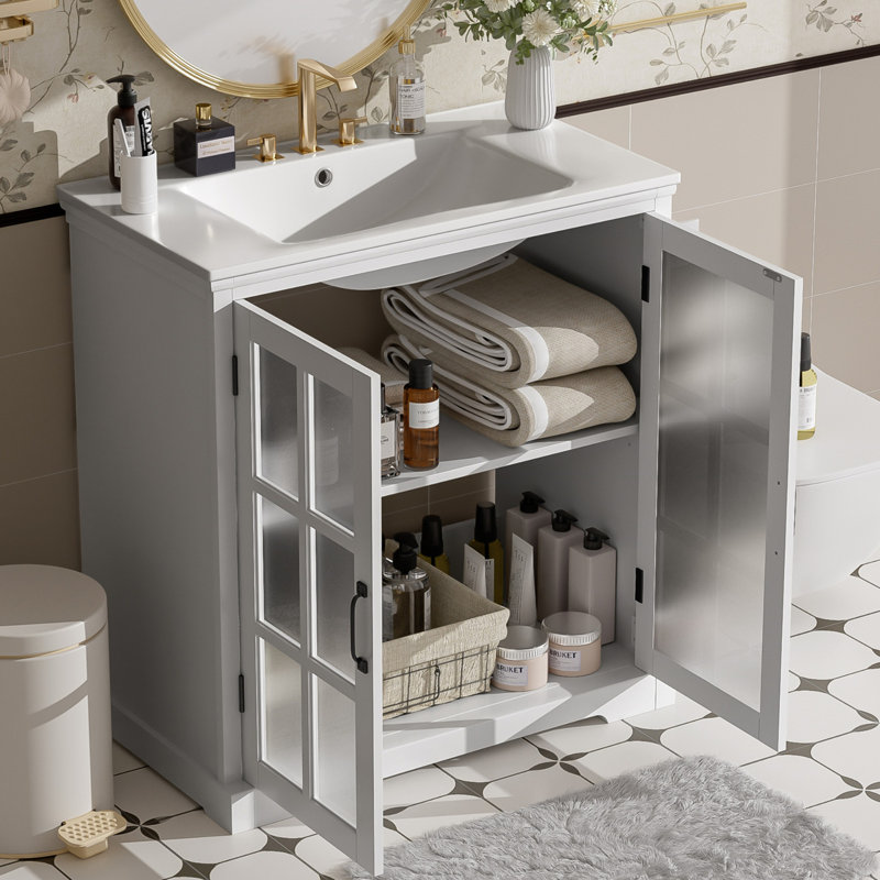Meuble-lavabo moderne avec lavabo en céramique, Blanc