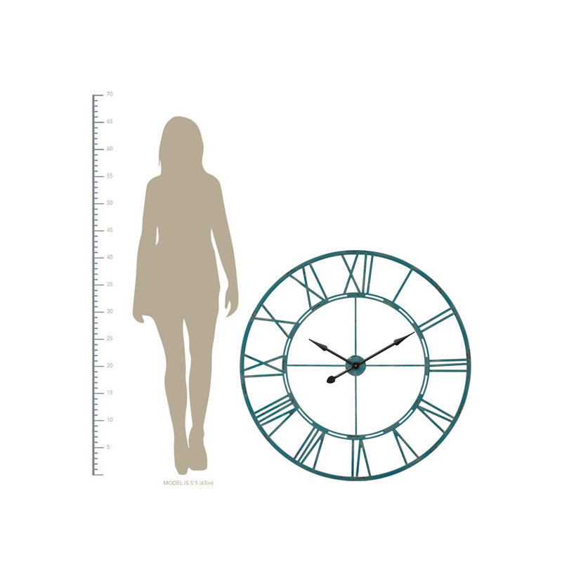 Oversized Roman Round Wall Clock, 43.5 Diameter, Sea Green