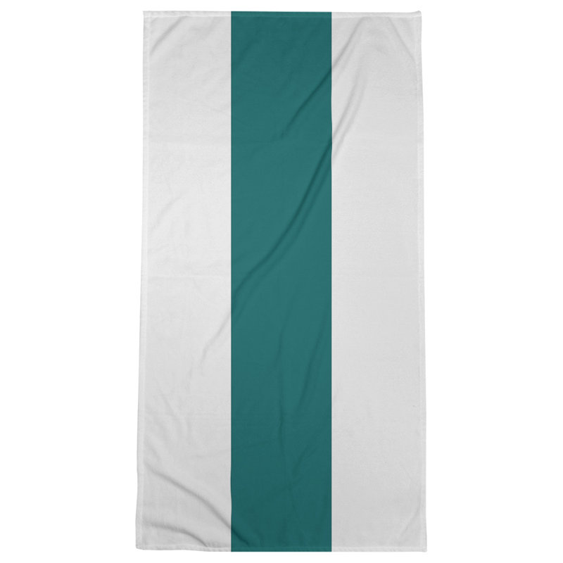 Cotton Blend Beach Towel, White/Aqua