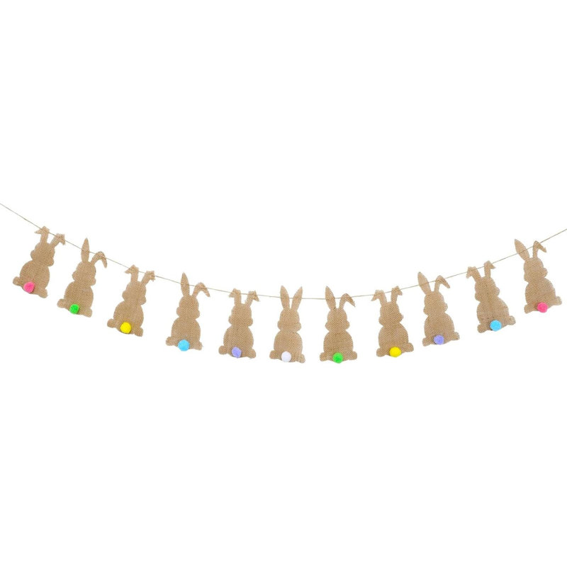 Bannière de Pâques avec ficelle Mignon lapin en toile de jute Bannière colorée pré-assemblée, guirlande de Bruant de Pâques, décoration suspendue pour la maison, articles de fête sur le thème du printemps