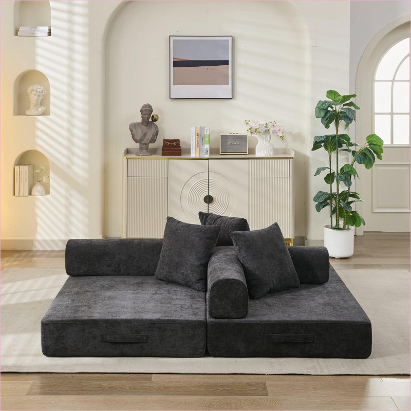 Canapés, canapé-lit pliant convertible moderne pour le salon et la chambre à coucher Studio | Noir | Chenille, Chenille noir