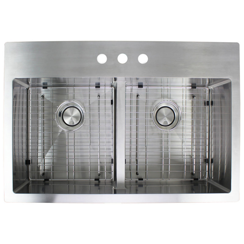 Évier de cuisine à double cuve à double cuve 33 po x 22 po Diamond, 3 trous