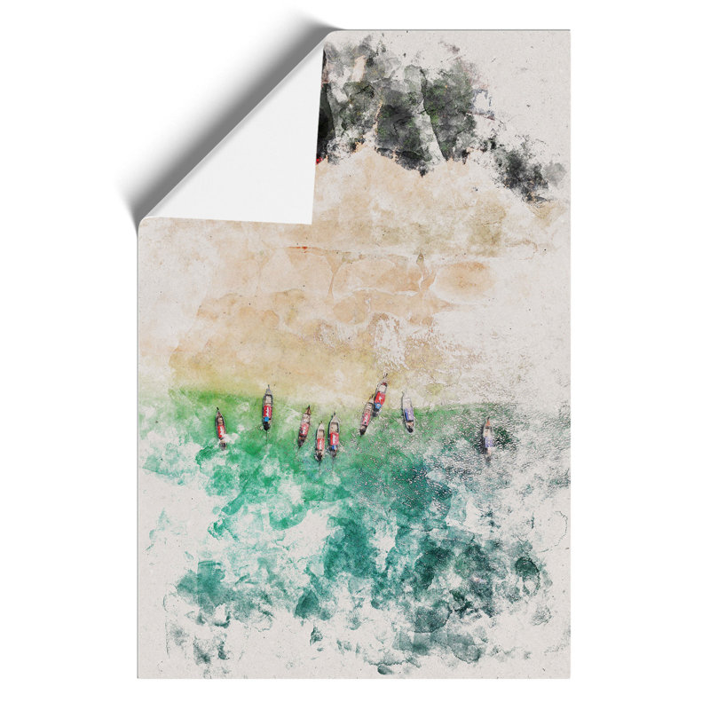 Boats in Tambon Ao Nang Thailand Watercolour - Frameless Print, 84cm H x 59cm W x 0.1cm D