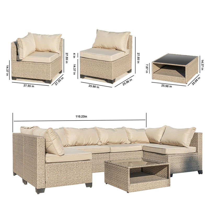 Canapé modulaire d'extérieur avec coussins gris d'eau All-Weather 7 Patio