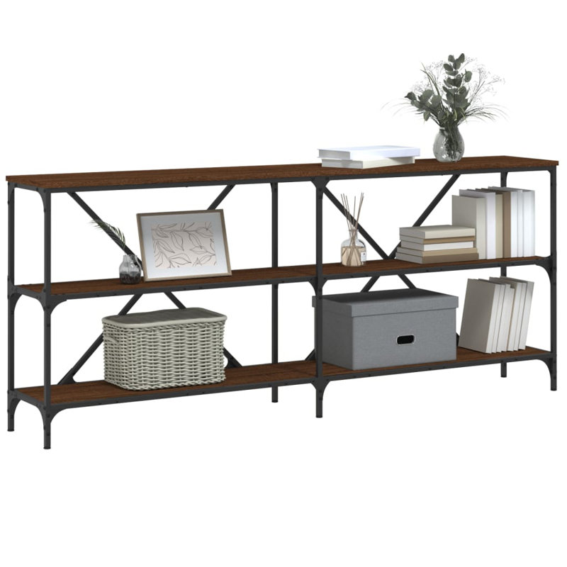 Console Table Engineered Wood And Iron, 29.5" H x 70.9" W x 11.8" D, Brown Oak