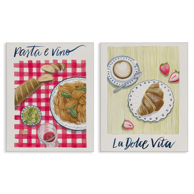  Ensemble de 2 impressions sur toile, pique-nique déjeuner et brunch par Grace Popp, H 20 po x l 16 po